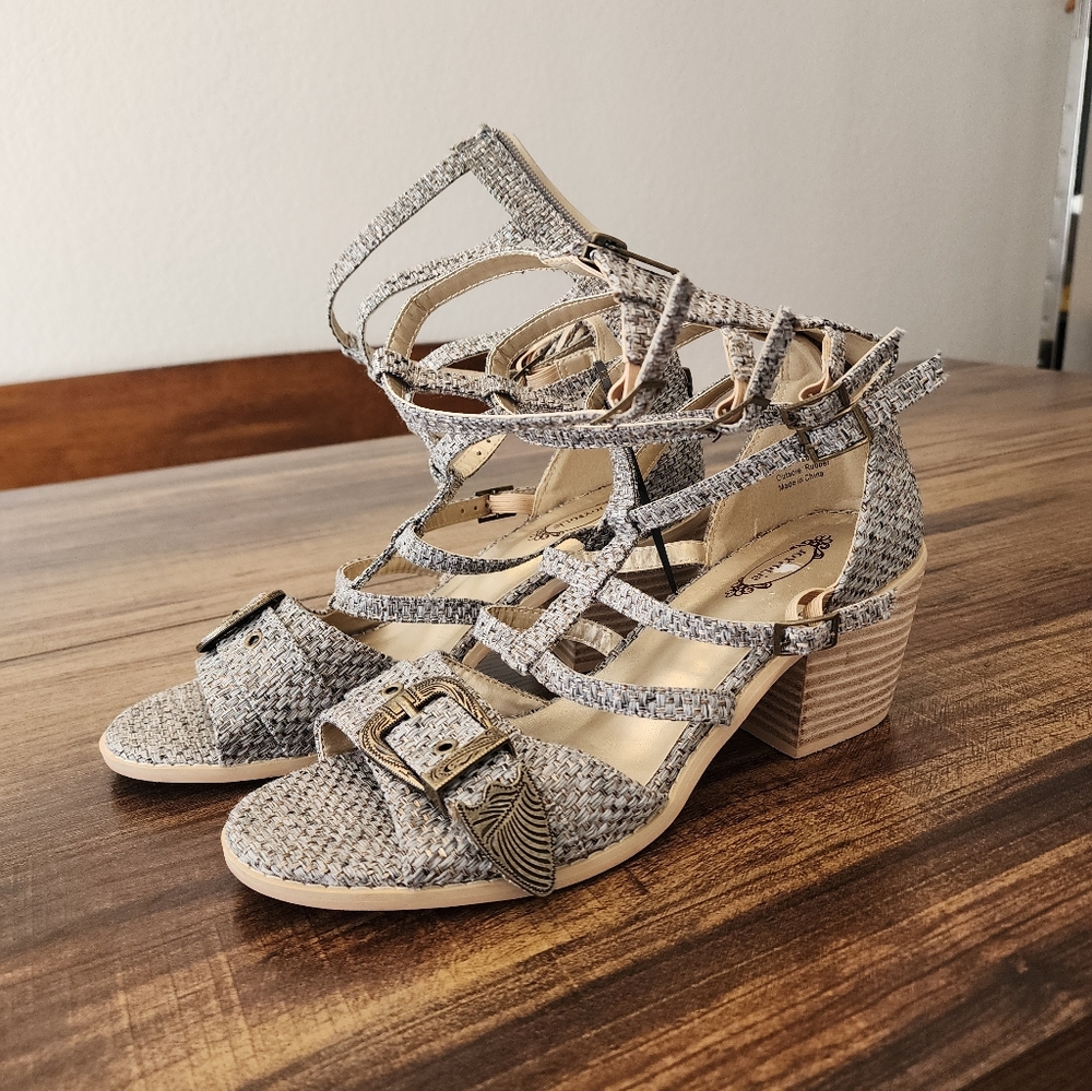 Joyfolie Diane gladiator sandals Heels Westerns size 9.5 Tweed Easter